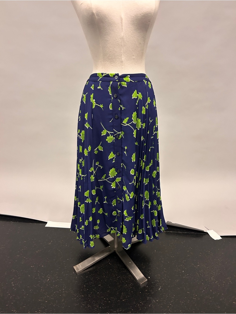 Banana Republic Navy Midi Skirt with Lime Floral Print